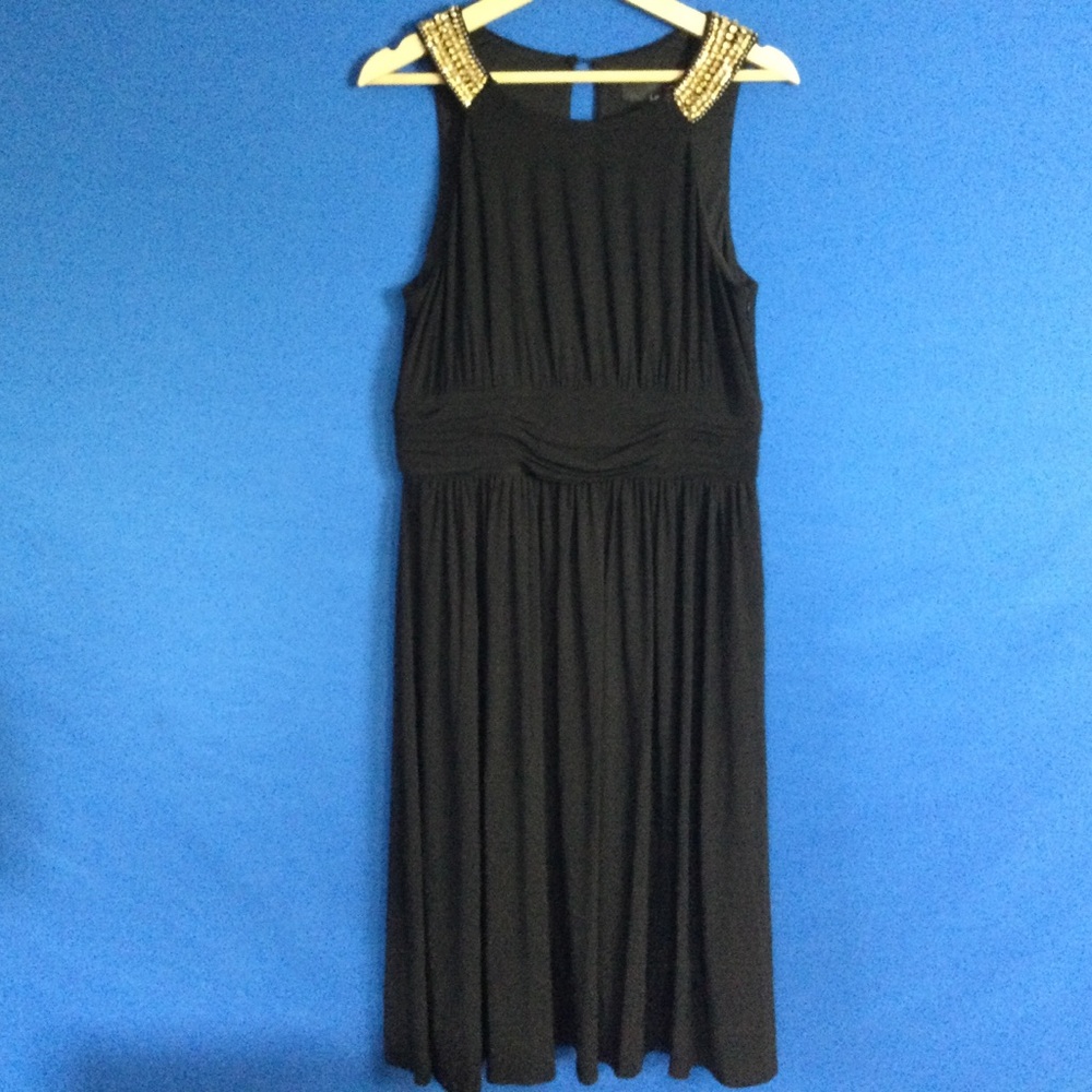 Laura Black Evening Holiday Dress Fits 38" Bust Halter Style Gold Beading Lined